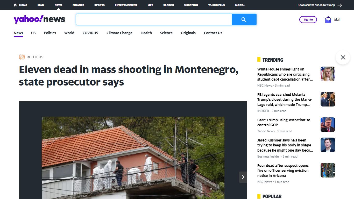 Eleven dead in mass shooting in Montenegro, state prosecutor says